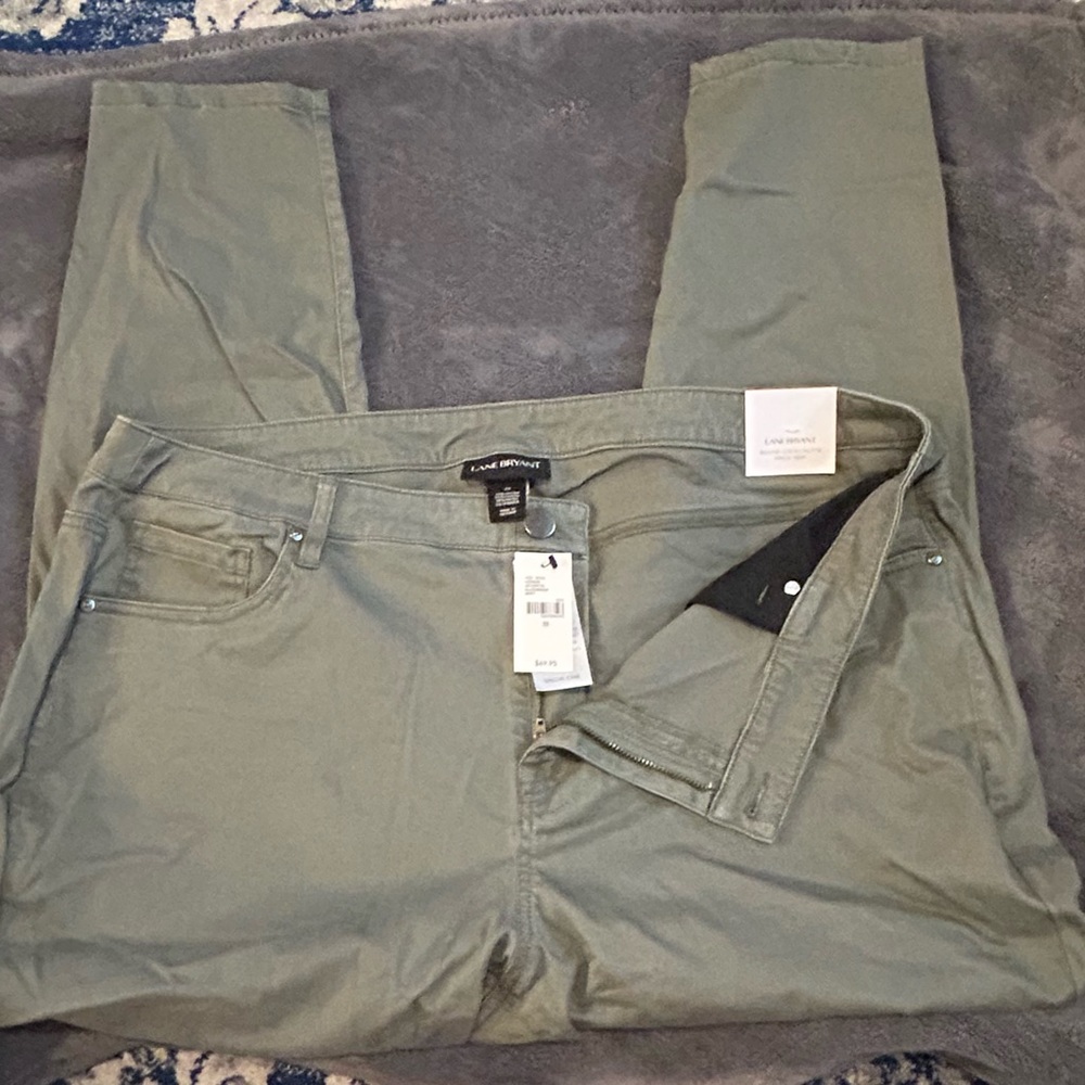 Lane Bryant-Mid Rise Skinny Olive Jeans